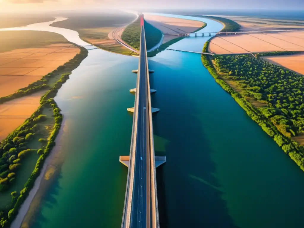 Imagen impactante del Puente de Kigamboni en Tanzania, destacando su arquitectura y belleza, con un cálido atardecer de fondo