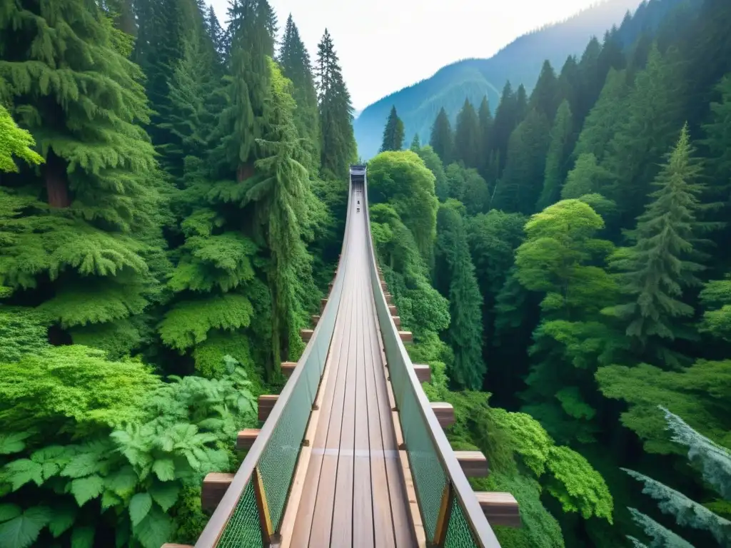 Imagen impactante del puente colgante Capilano, fusionando la historia, arquitectura y naturaleza en un entorno de ensueño