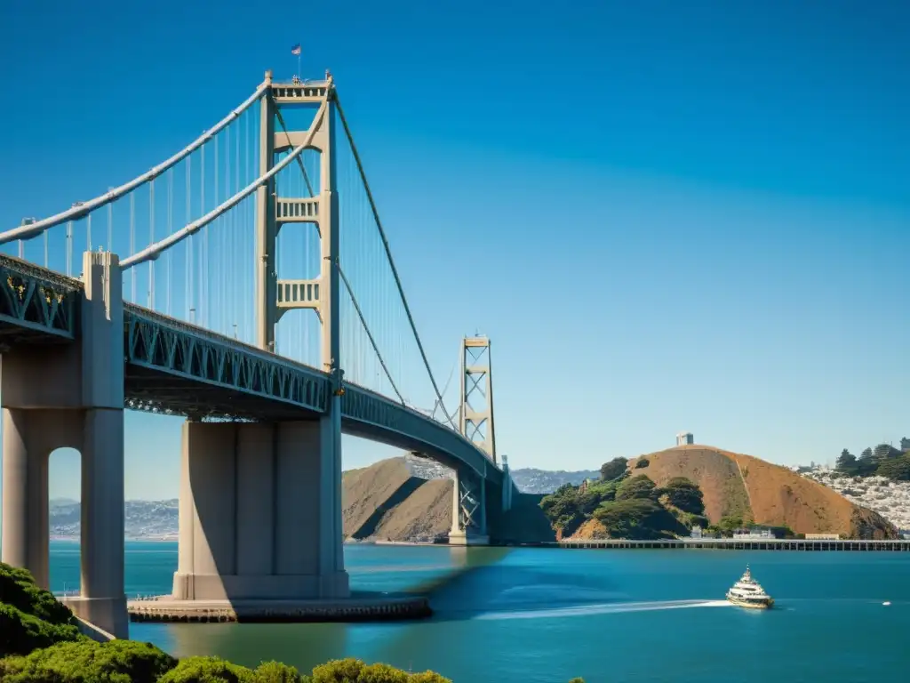 Imagen impactante del puente de la Bahía de San Francisco, destacando su diseño moderno y el impacto cultural en la ingeniería de puentes