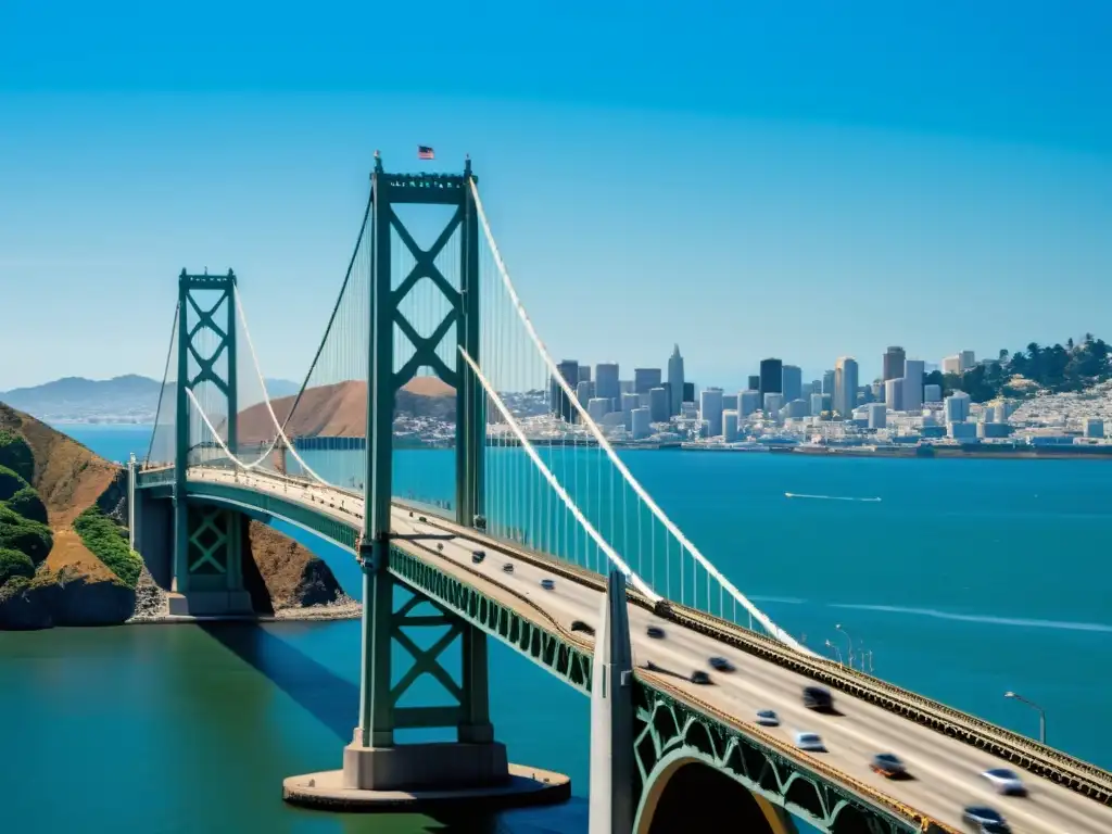 Imagen impactante del puente San Francisco-Oakland Bay, resaltando su impacto cultural y diseño innovador de Ralph Modjeski