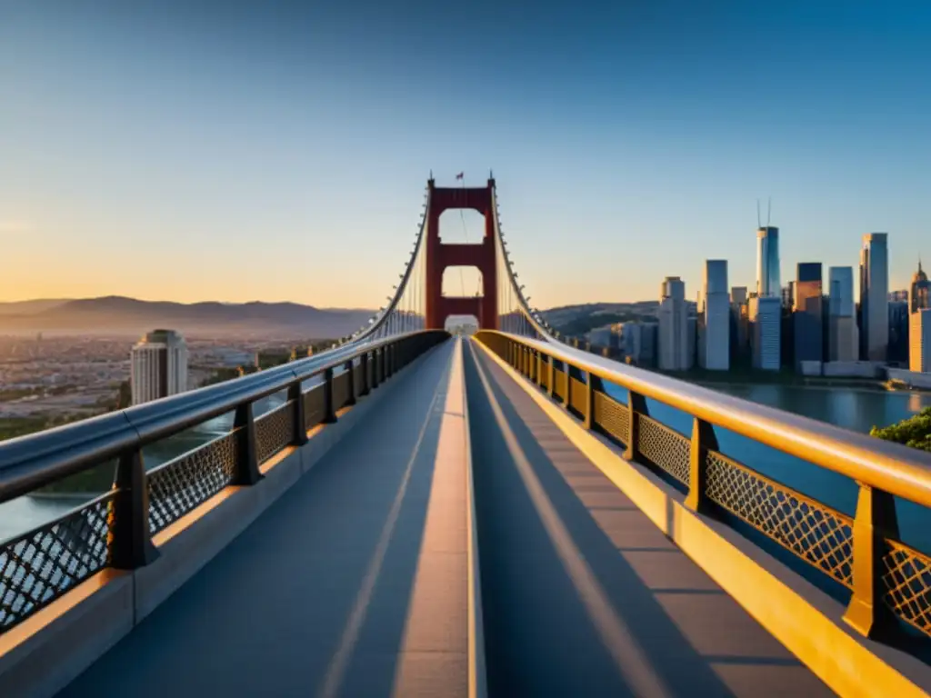 Imagen impactante de un puente majestuoso capturada al atardecer, resaltando detalles arquitectónicos