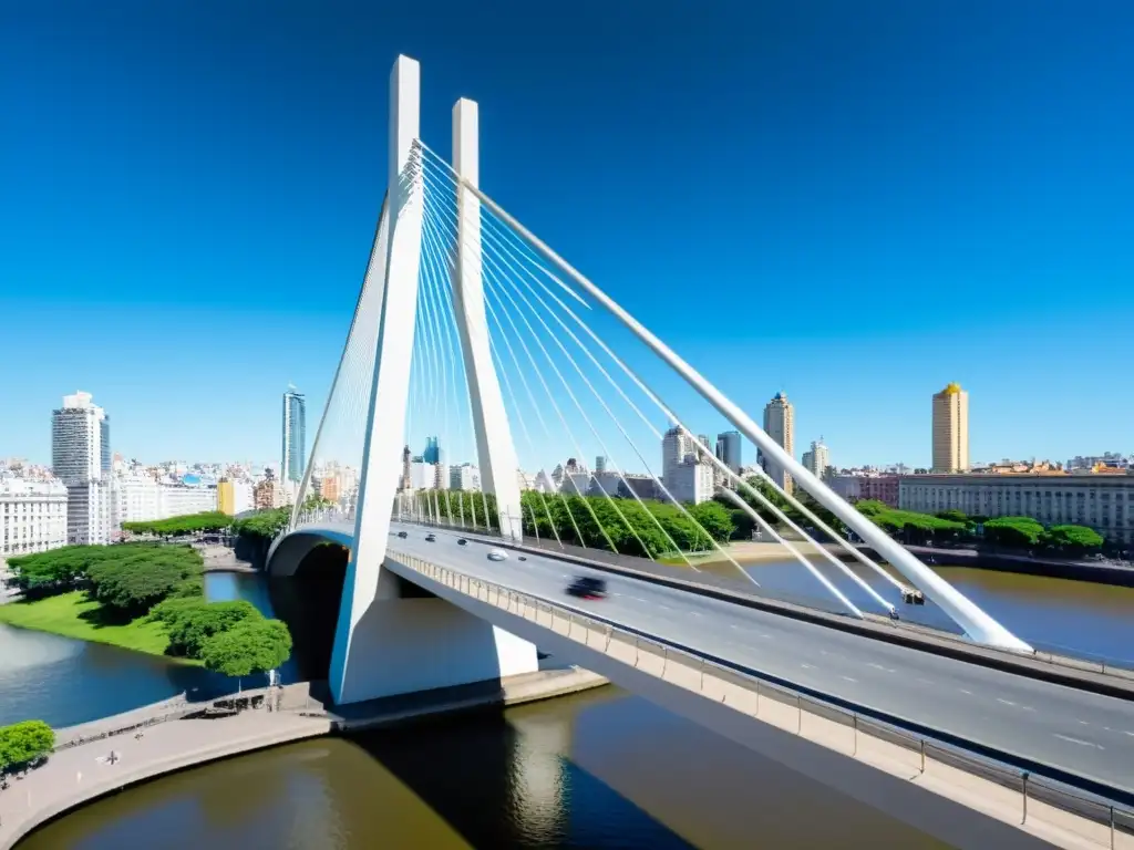 Imagen impactante del Puente de la Mujer en Buenos Aires, resaltando su diseño único y moderno