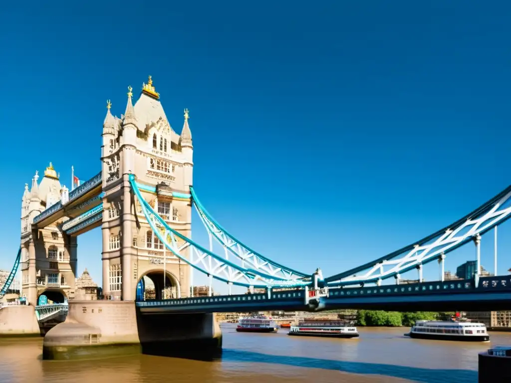 Imagen impactante de Tower Bridge en Londres con puentes levadizos realidad aumentada, resaltando su arquitectura gótica y grandiosidad urbana