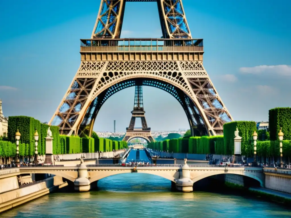 Imagen impactante de la Torre Eiffel y el Puente Iéna, puentes icónicos que evocan la historia, la arquitectura y la cultura de París