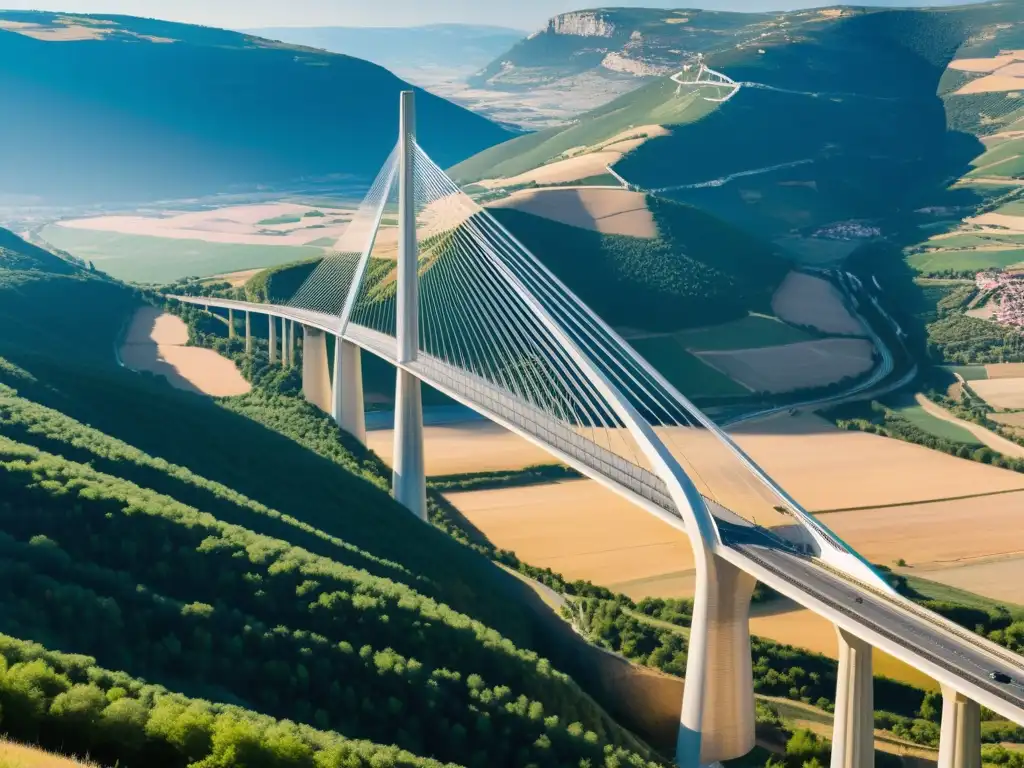 Imagen impactante del Viaducto de Millau en Francia, un logro de ingeniería impresionante que destaca por su diseño elegante y su estructura icónica