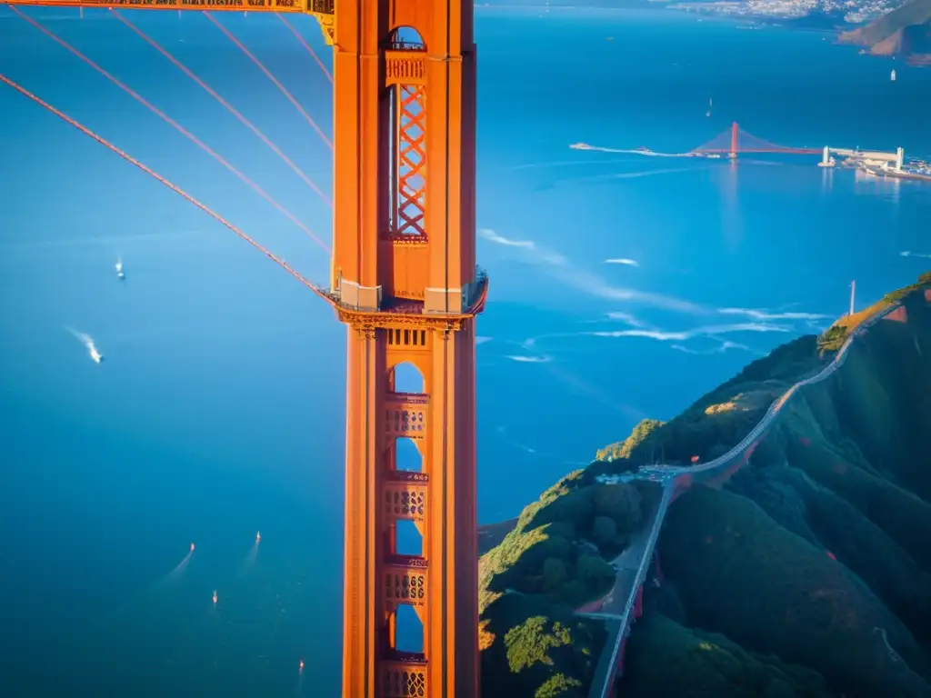 Imagen impresionante del Puente Golden Gate en San Francisco capturada al amanecer desde una perspectiva aérea única