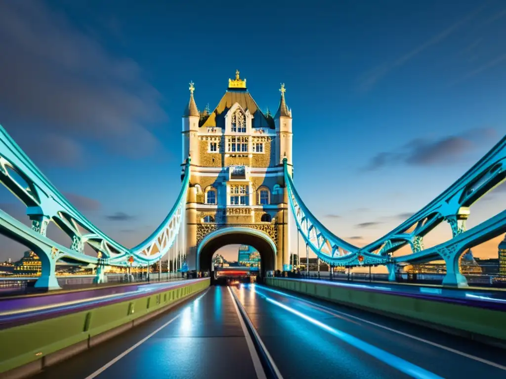 Imagen impresionante del majestuoso Tower Bridge de Londres, destacando su arquitectura victoriana y detalles monumentales