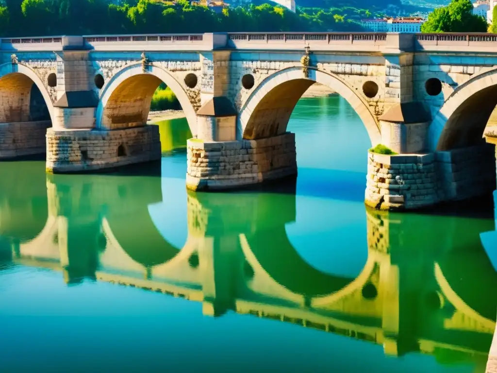 Imagen impresionante de los restos del Puente de Trajano sobre el río Danubio, destacando la grandiosa historia de los puentes romanos