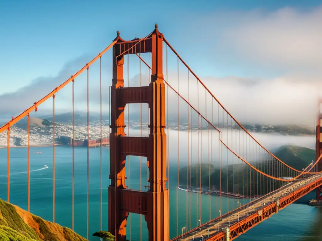 Imagen de alta resolución del Puente Golden Gate en San Francisco, emergiendo majestuoso de la densa neblina