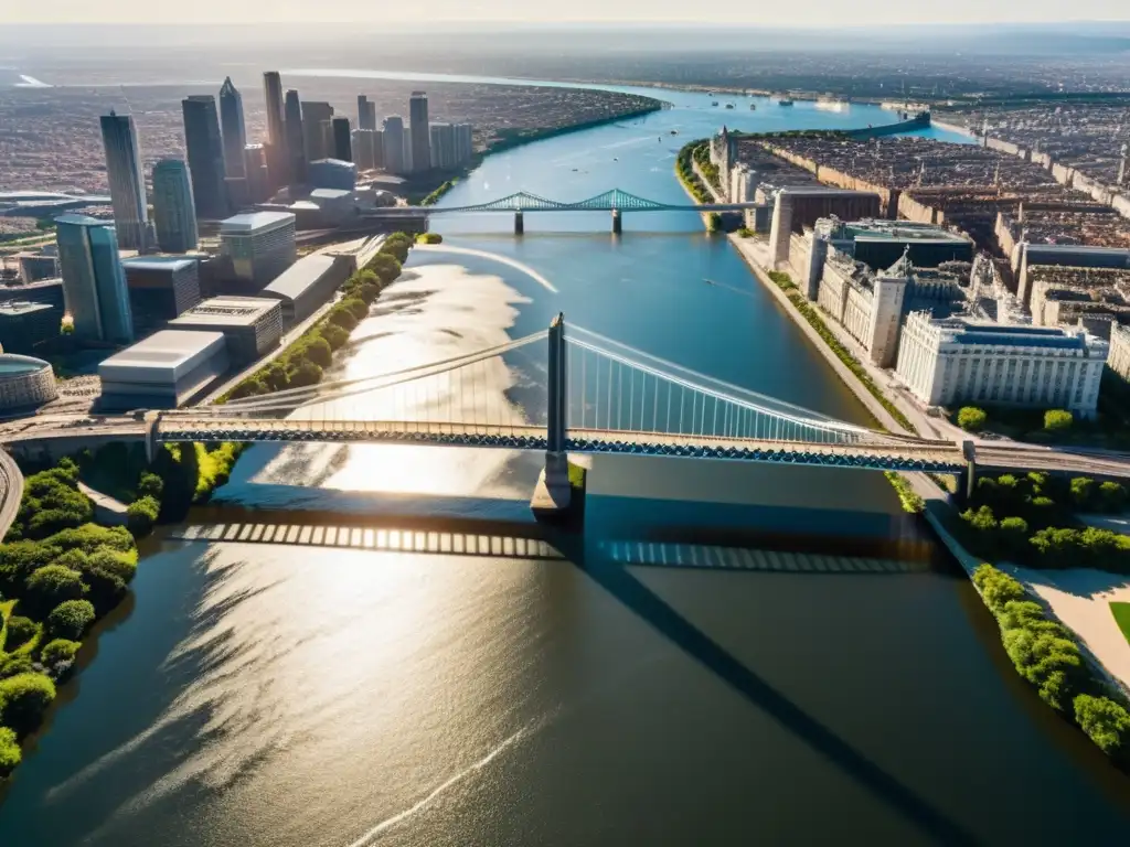 Imagen de un majestuoso puente sobre un río, con detalles arquitectónicos y la ciudad alrededor