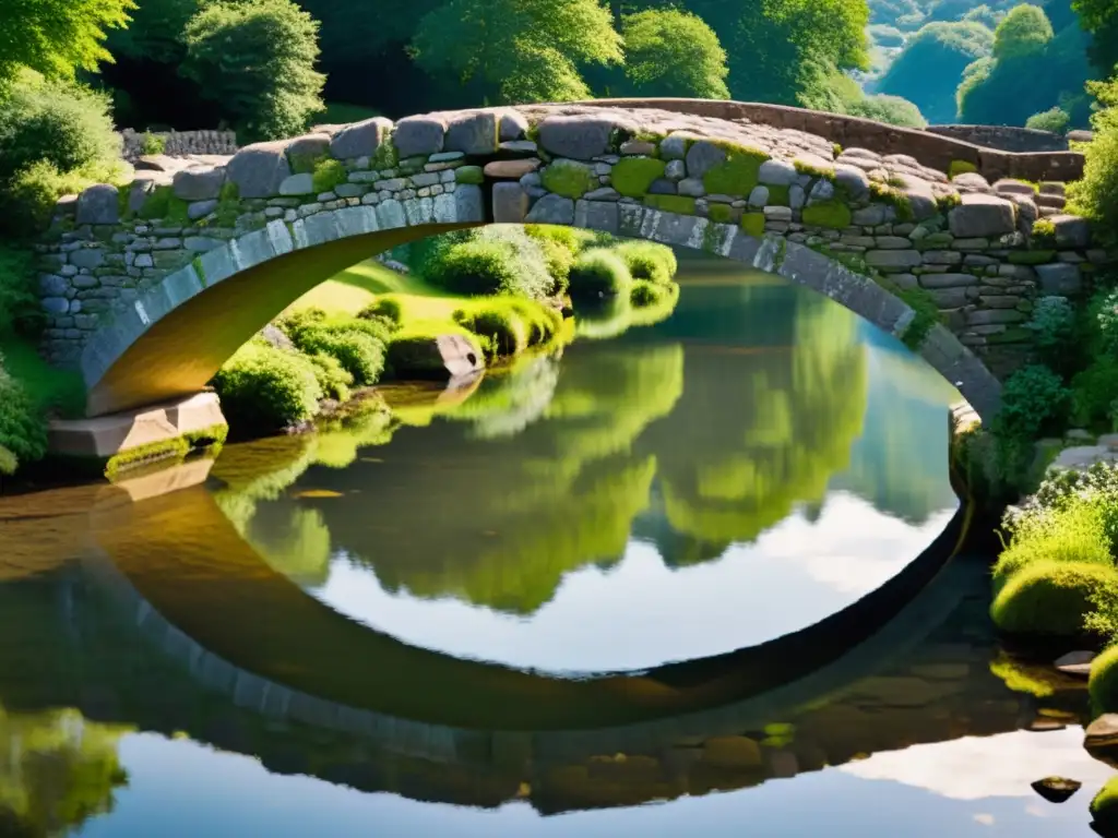 Imagen de puente de piedra centenario sobre agua tranquila, capturando la belleza atemporal