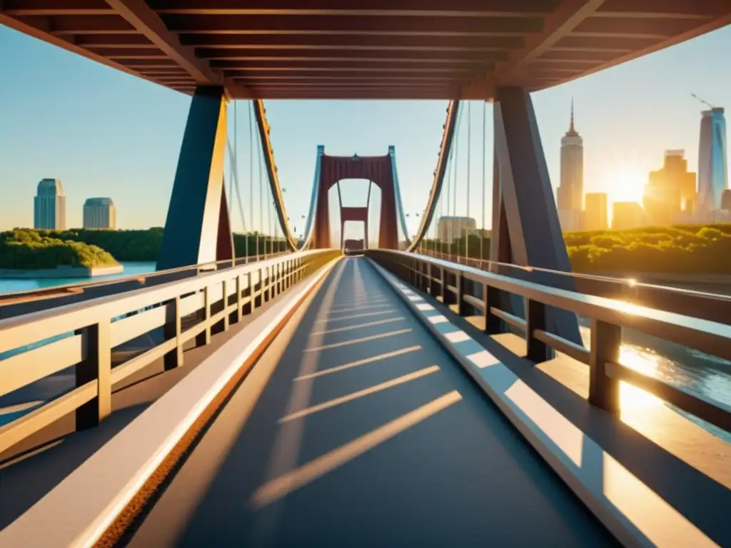 Imagen de un puente moderno con marcadores de realidad aumentada integrados, destacando su diseño innovador