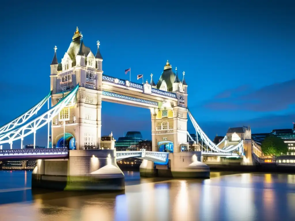 Imagen de alta resolución del Puente de la Torre de Londres, destacando su historia y arquitectura gótica victoriana en cálida luz dorada