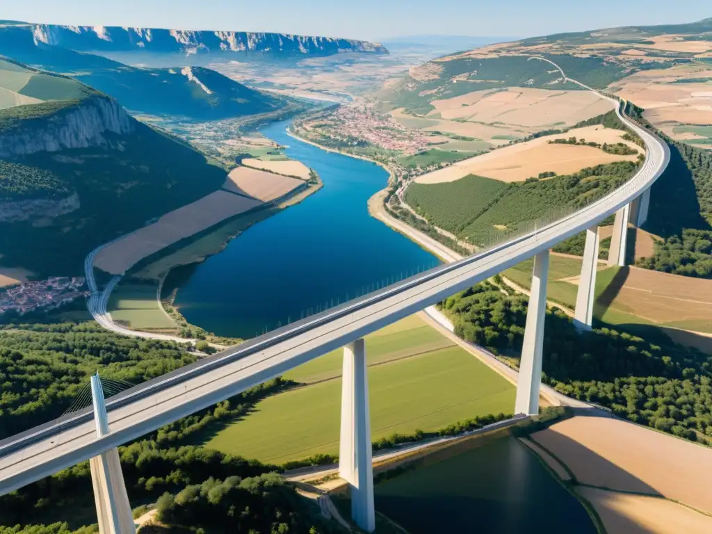 Imagen del Viaducto de Millau en Francia, destacando su elegante diseño moderno y la innovación del concreto autocompactante en puentes