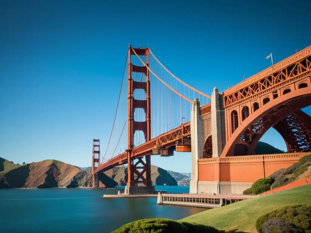 Una impactante vista del icónico Puente Golden Gate en San Francisco, destacando su arquitectura y su impacto cultural en la ciudad