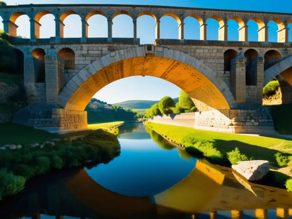 Imponente arquitectura romana del Puente de Alcántara con detalles históricos y dramáticas sombras, que evocan su duradera historia y belleza natural