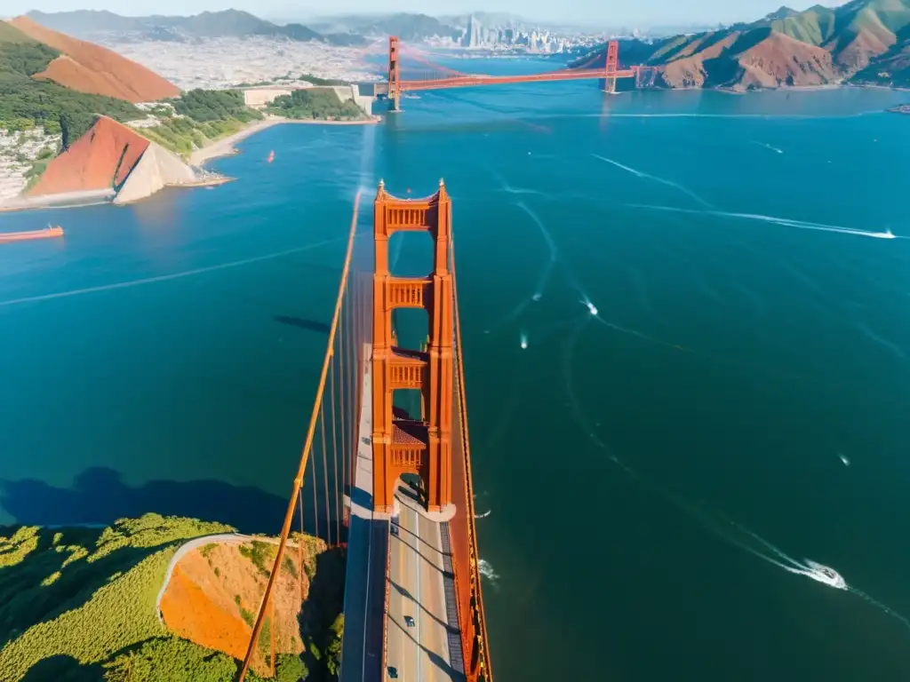 Imponente imagen en 8k del Puente Golden Gate en San Francisco, mostrando su diseño icónico y su grandeza estructural