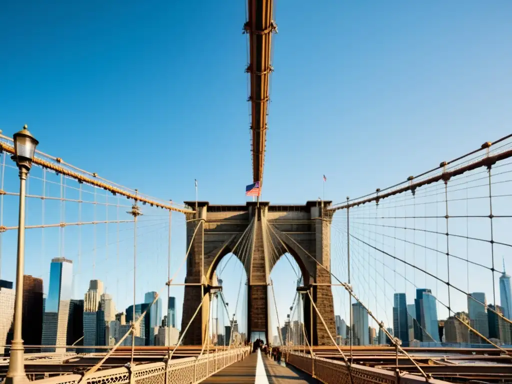 Imponente imagen documental del Puente de Brooklyn en Nueva York, destacando su arquitectura icónica y su historia como símbolo de conectividad urbana