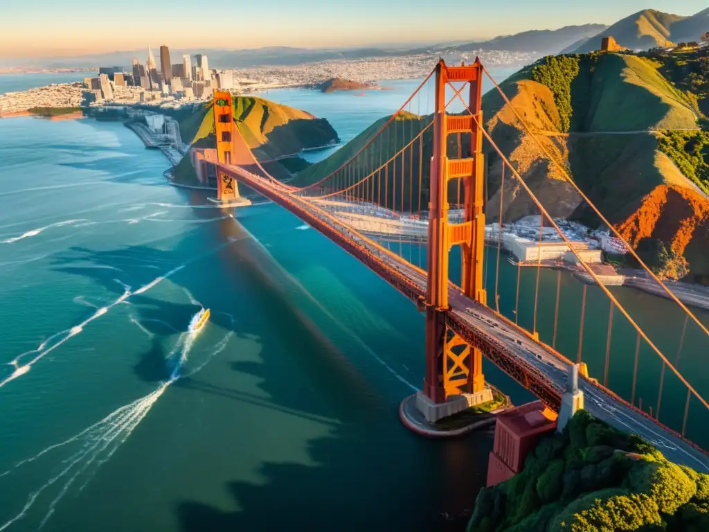 Imponente imagen 8k de Realidad Virtual del icónico Puente Golden Gate en San Francisco, resaltando su grandiosidad y diseño intrincado