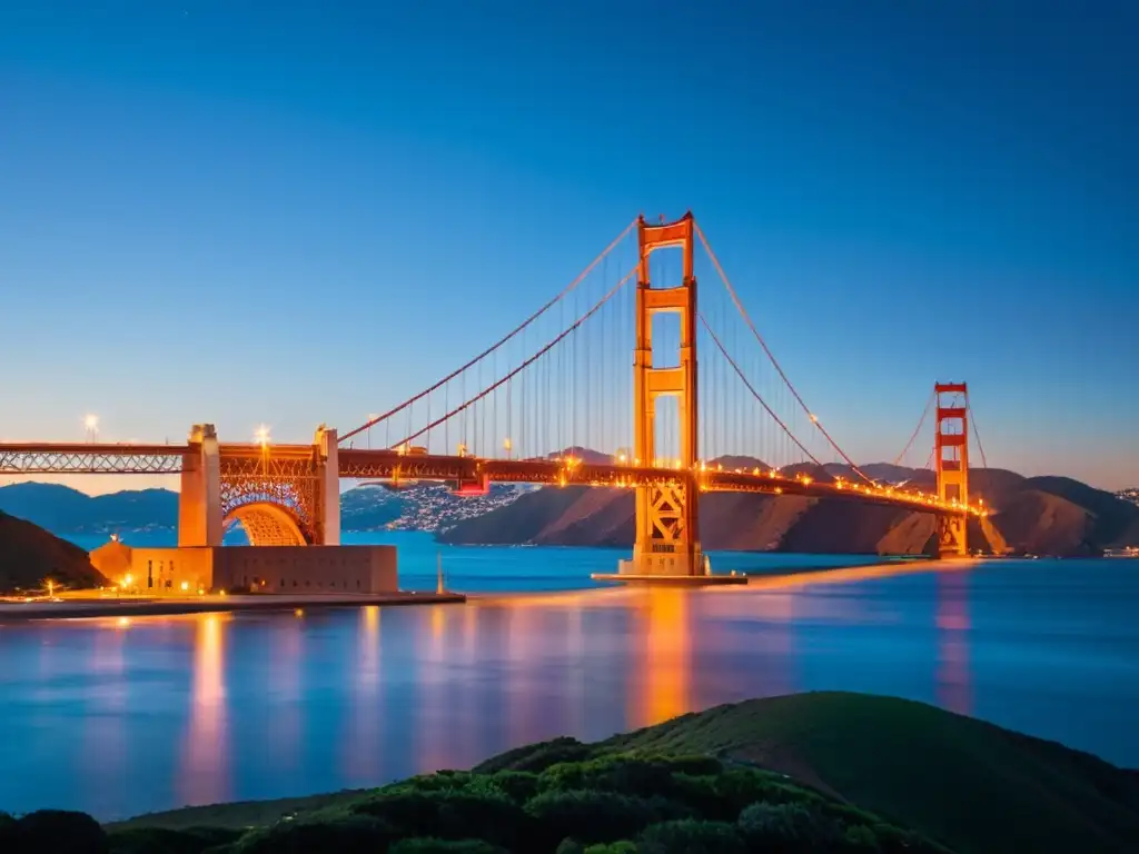 Imponente fotografía de noche del Puente Golden Gate en San Francisco