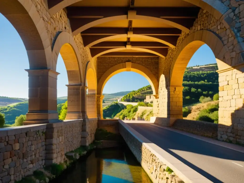 Imponente Puente de Alcántara en España, bañado por la cálida luz de la tarde