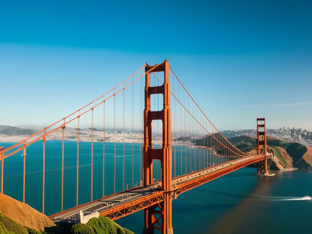 Imponente puente Golden Gate en San Francisco, con la ciudad de fondo