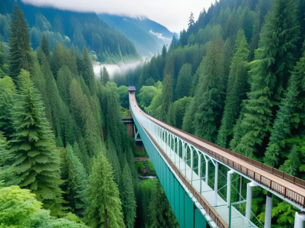 El imponente Puente colgante Capilano se extiende sobre el exuberante cañón, rodeado de árboles siempreverdes