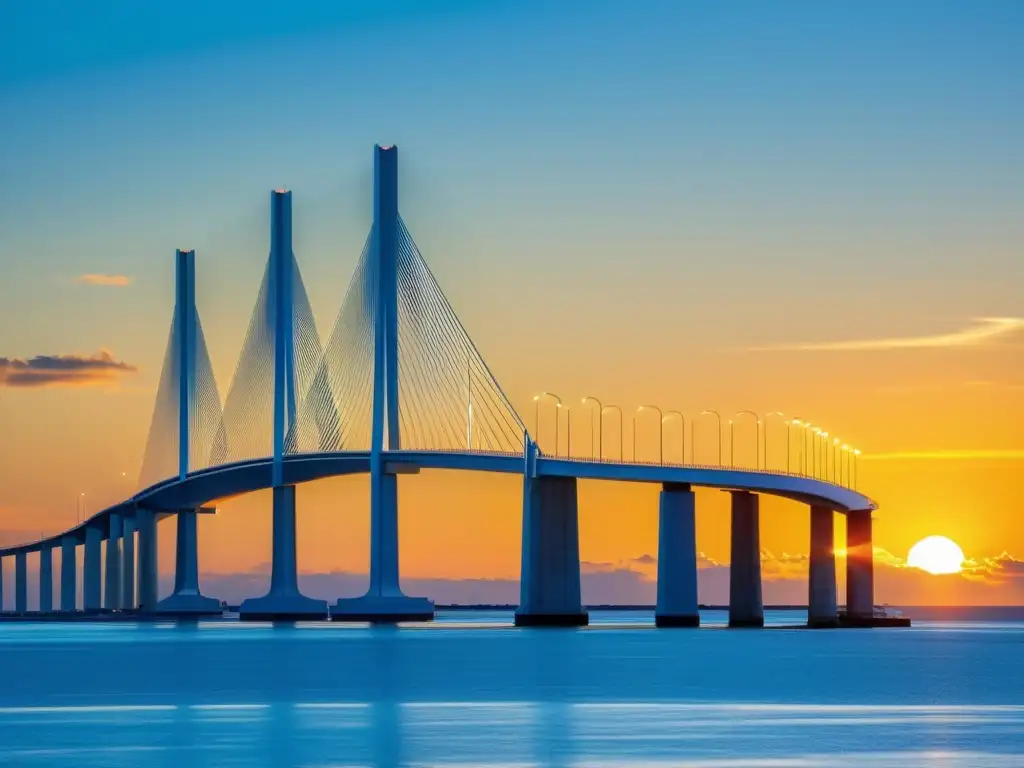 Imponente puente Sunshine Skyway, con diseño moderno y elegante, destacando su importancia en la historia y arquitectura