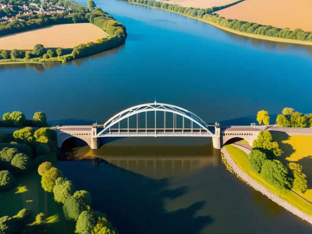 Imponente puente histórico sobre un río, capturando detalles arquitectónicos y paisaje, con impacto cultural en la sociedad