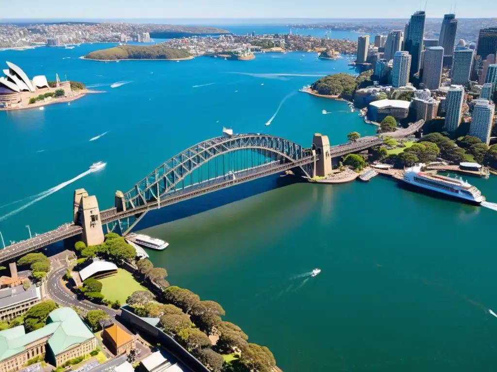 Imponente puente de Sydney sobre la bahía, destacando su impacto en el desarrollo urbano de la ciudad