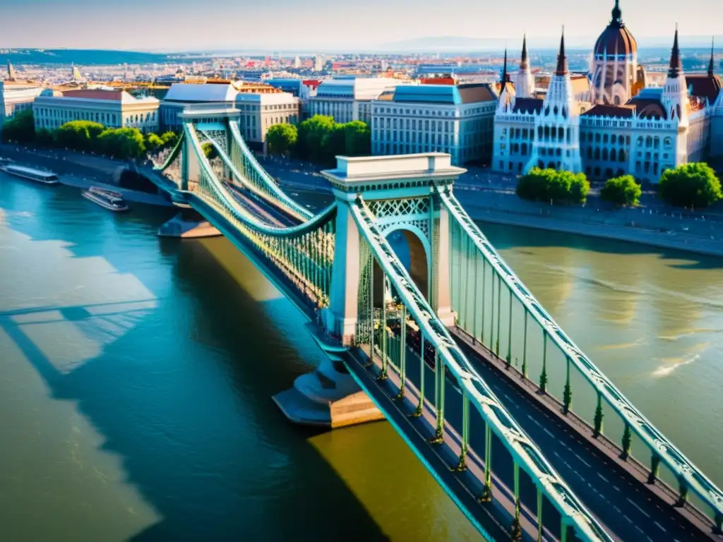 Imponente Puente de la Libertad de Budapest con detalles arquitectónicos, tráfico y el río Danubio, evocando historia y grandiosidad