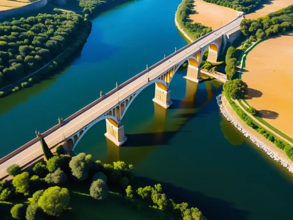 Imponente puente de Alcántara, destacando la majestuosa ingeniería romana y su entorno natural atemporal