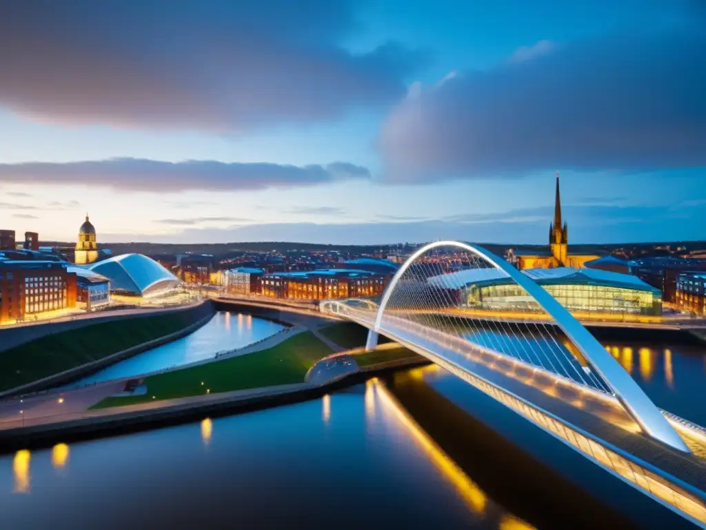 El imponente Puente Gateshead Millennium Innovador destaca con su diseño innovador y su mecanismo de inclinación en acción sobre el río Tyne