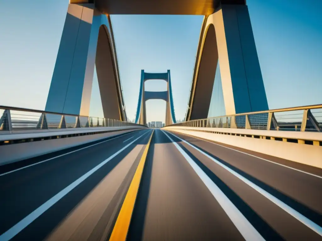 Imponente puente moderno, estética aplicada en ingeniería de puentes, líneas geométricas y juego de luces y sombras