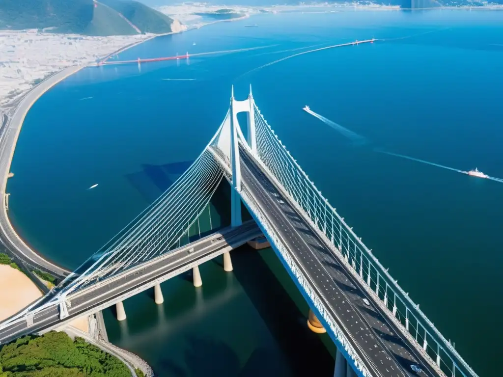 Imponente puente Akashi Kaikyō, ingeniería resistente terremotos en Japón, reflejo de innovación y fuerza