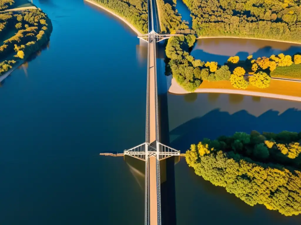 Imponente puente sobre río al atardecer, destacando recubrimientos superficiales para protección de puentes