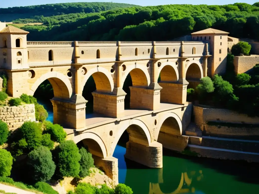 El imponente Puente de Alcántara, destacando la ingeniería romana y la belleza atemporal de la estructura y el paisaje natural circundante