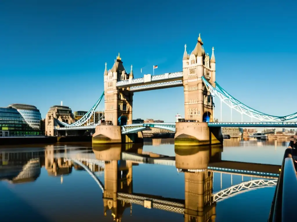 La imponente Tower Bridge reflejada en el río Támesis, resaltando su diseño victoriano y su impacto cultural en la literatura