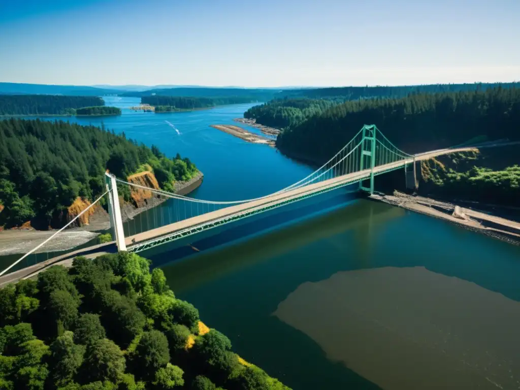 Imponente ruinas del Puente de Tacoma Narrows, un recordatorio de la lección de historia sobre su colapso devastador