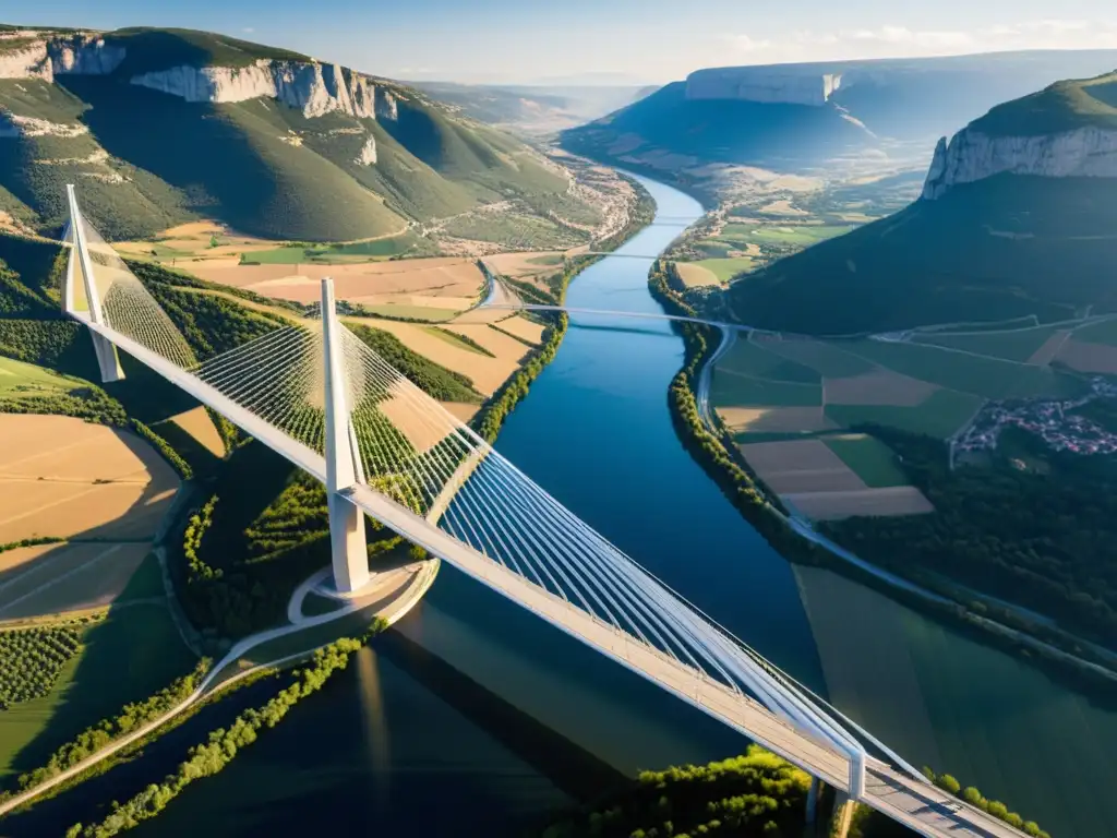 Imponente viaducto de Millau, símbolo de innovación humana, estructura impresionante en el valle del Tarn