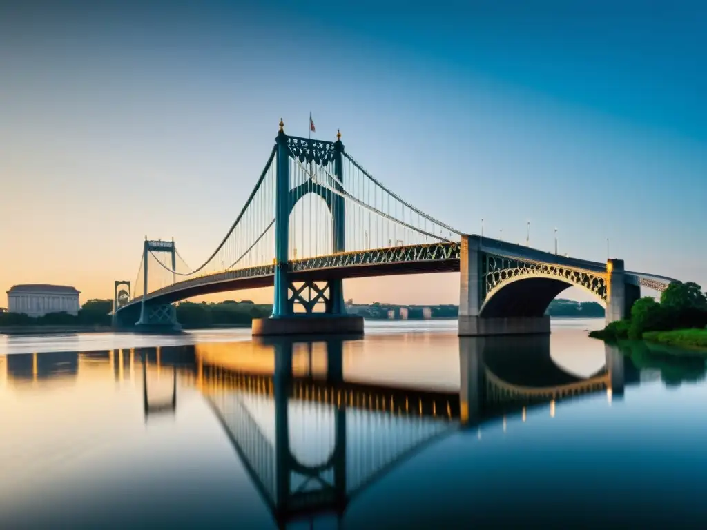 Una imponente vista de un puente monumental sobre un río, destacando su grandiosidad y arquitectura