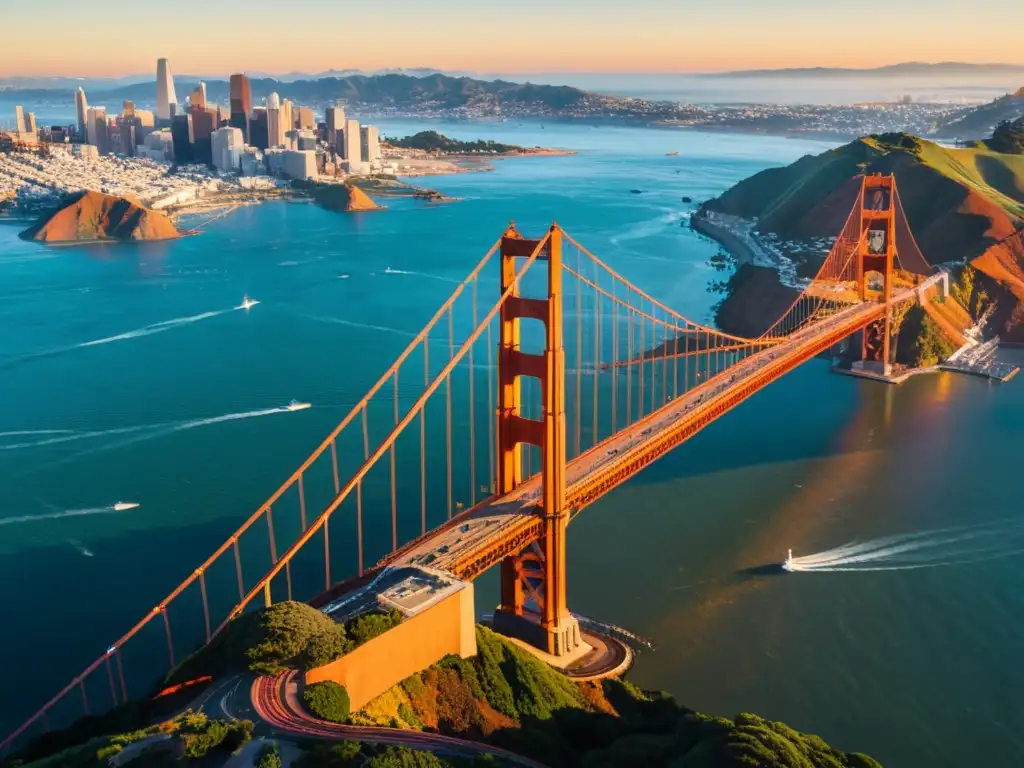 Una impresionante fotografía aérea de alta resolución del icónico Puente Golden Gate en San Francisco, California