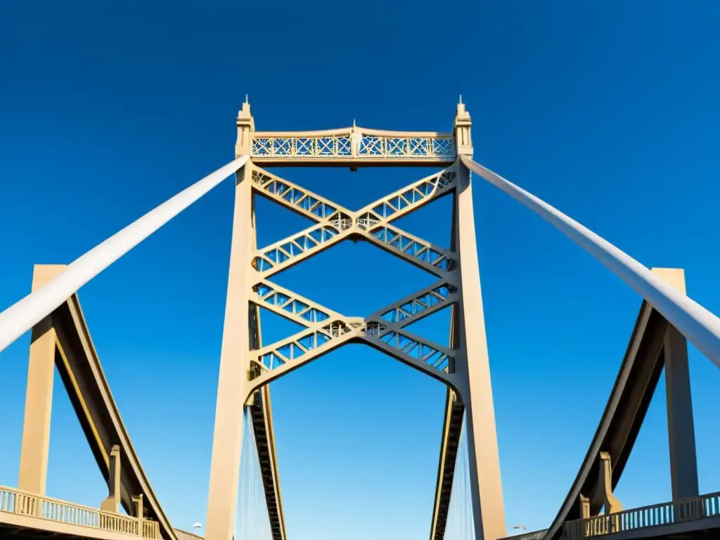 Una impresionante fotografía detallada del Puente Internacional de la Amistad, resaltando su grandiosa arquitectura y conectividad bajo el cielo azul