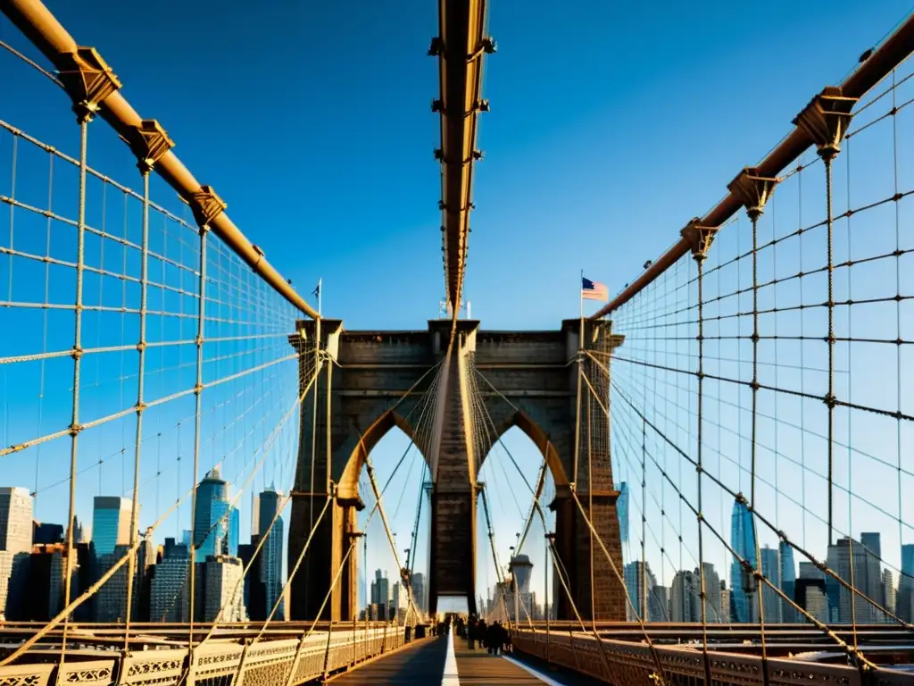 Impresionante foto documental del puente de Brooklyn resaltando su majestuosidad, diseño intrincado y significado histórico