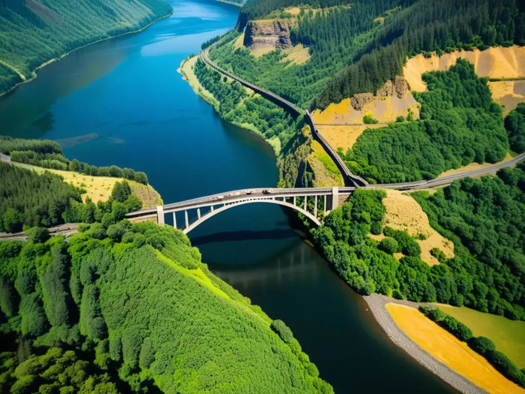 Puente majestuoso sobre el Columbia River Gorge Impresionante ingeniería: puente sobre la garganta del río Columbia, entre majestuosos acantilados y exuberante vegetación