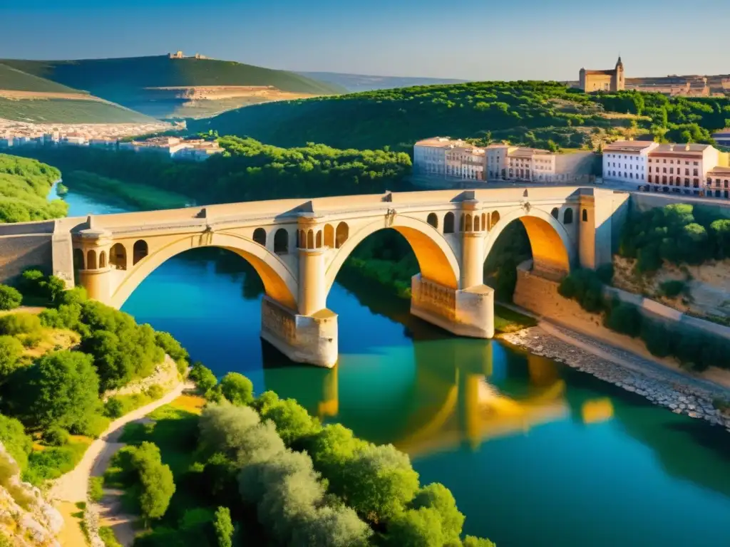 Una impresionante visualización 3D del histórico Puente de Alcántara, resaltando su belleza atemporal y su importancia histórica en la historia