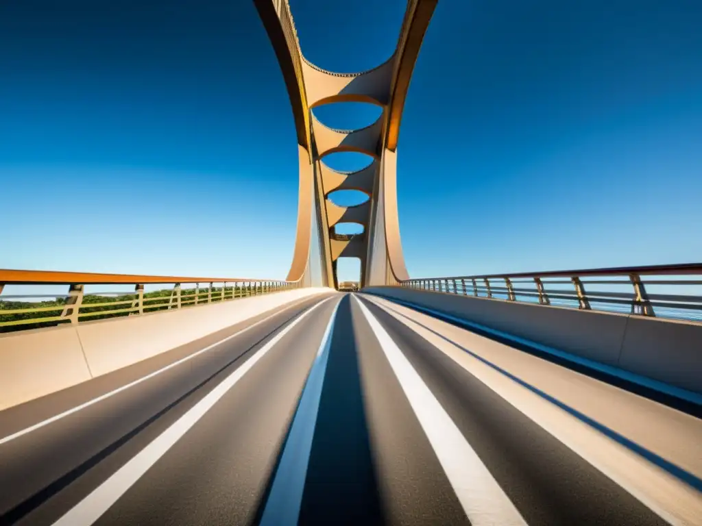 Una impresionante fotografía de alta resolución de un icónico puente moderno, con líneas elegantes y detalles arquitectónicos