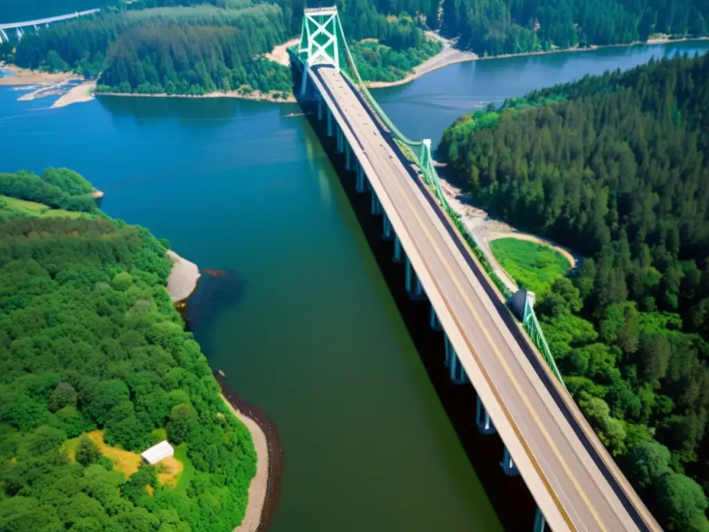 Impresionante imagen del colapso del Puente de Tacoma Narrows, mostrando los restos retorcidos de la estructura entre el paisaje natural