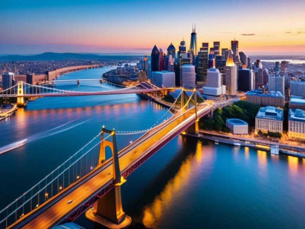 Impresionante imagen de un puente iluminado al atardecer, simbolizando el impacto cultural y educativo en la comunidad