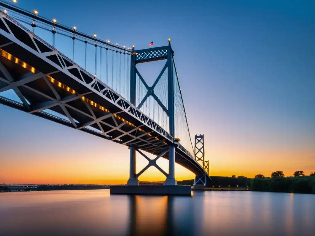 Una fotografía impresionante de un puente icónico capturada desde un ángulo único, resaltando sus detalles arquitectónicos